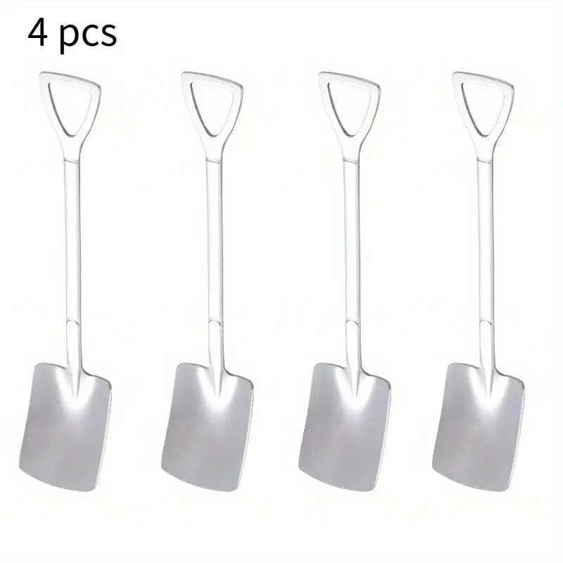 4pcs Shovel Spoon Coffee Spoon Shovel Shape Spoon Tea Sugar Stirring Spoon Ice Cream Spoon Kitchenware Steel