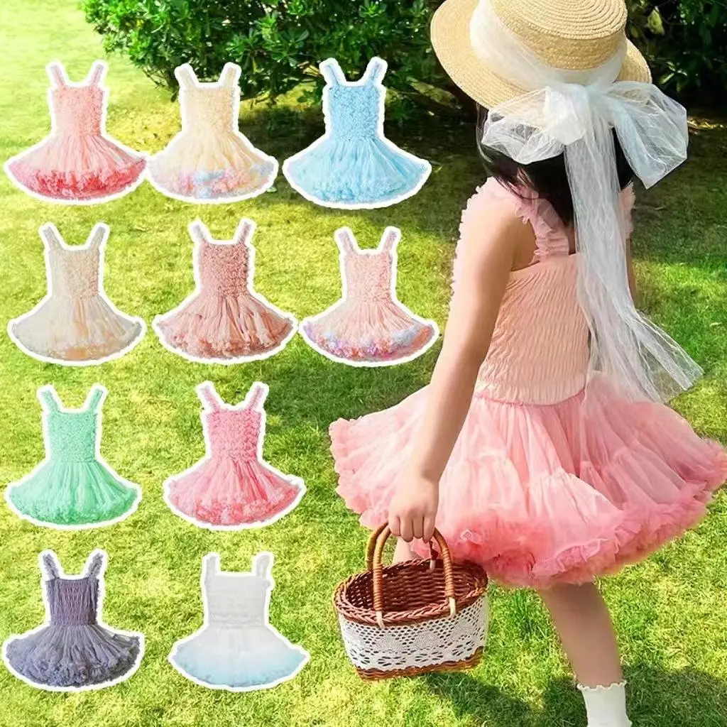 9 Month -8 years Kids Puffy Tutu Dress Sleeveless Ruffle Strap Voluminous Tulle Tutu Mini Gown, Multi-Layer Fluffy Tiered Mesh Party Dress for Photoshoots & Dance Events