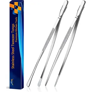2 count 12-Inch Kitchen Tweezers Fine Tweezer Tongs, Extra-Long Stainless Steel Cooking Tweezers ()