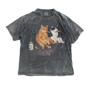 Smoking Cats Graphic T Shirt, Vintage Smoking Cat Tee, Retro Streetwear Shirts, Funny Kitten Top, Unisex Oversized Cool Beer Tshirt Womenswear Cotton Shortsleeve