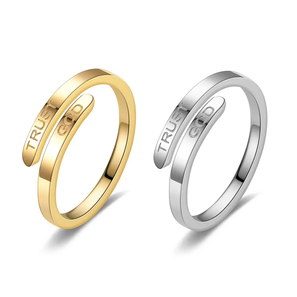 Trust God Ring For Women Stainless Steel Open Adjustable Ring Engraved TRUST GOD Fashion Adjustable Religious Faith Rings for Women Men Jewelry Gifts
