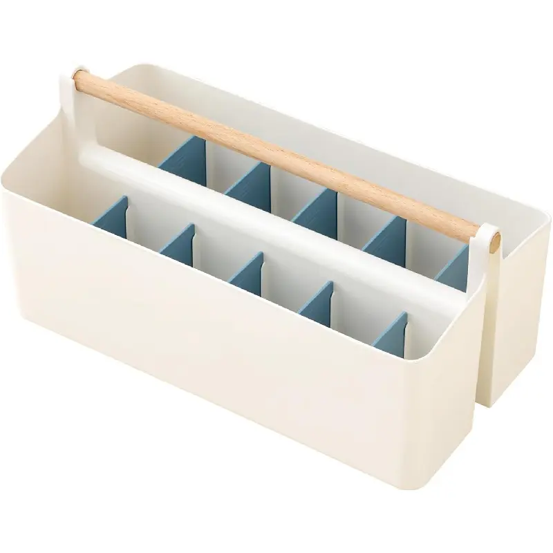 Art Supply Organizers Caddy with Handle, Desk, Home, Office, Cleaning Basket, Makeup Caddy and Tote (White+Blue, Large)