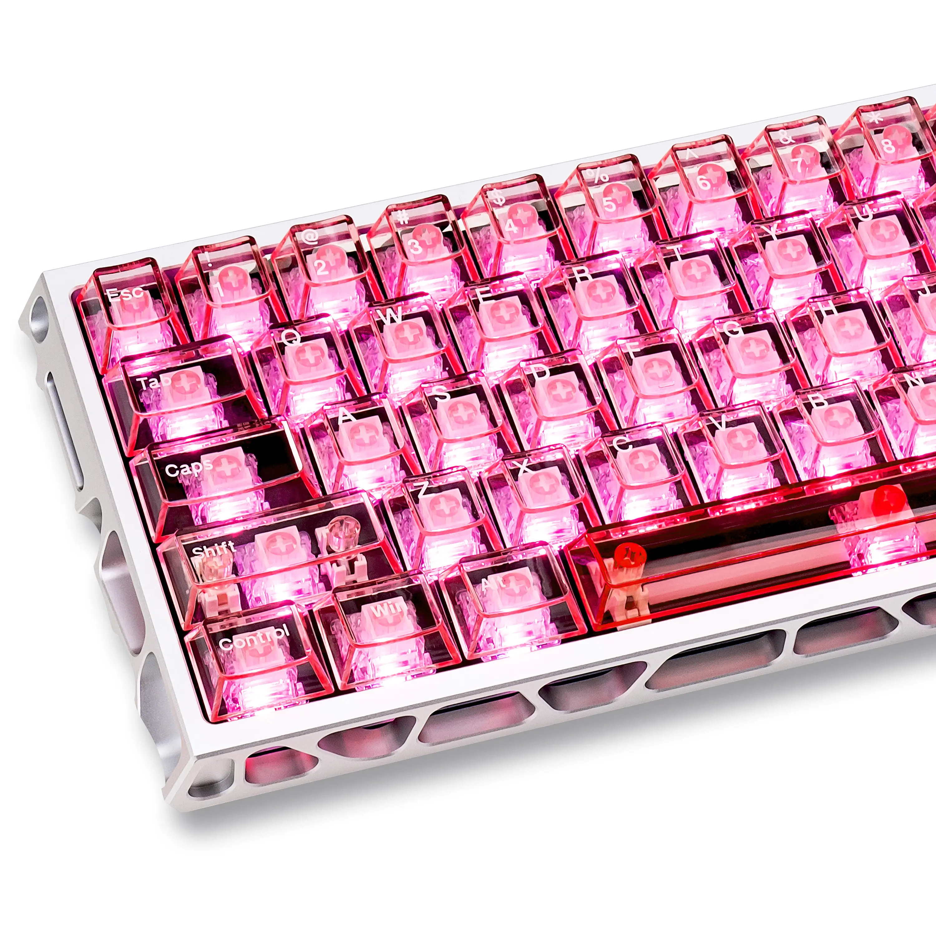 Custom Pink Clear Transparent PC Jelly Keycaps, Cherry Profile Full Set 157 Keys, Customized Crystal Keycaps Compatible with 60% 65% 75% 100% Layout Mechanical Keyboards, Perfectly Fits Cherry Gateron MX Switches