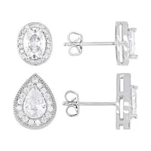 JTV White Cubic Zirconia Rhodium Over Brass Earring Set of 2 6.74ctw