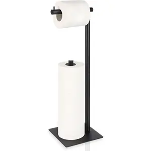 Black Toilet Paper Holder Stand, Bathroom shelf set, Floor Standing Paper Towel Holder with 4-Roll Capacity – Metal Floor Tissue Dispenser with Anti-Slip Rubber Base & Anti-Drop Head, Holds Extra Rolls for Kitchen, Bathroom, Dining Room, RV, Office