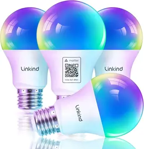 Linkind Matter Smart RGB Bulb 60W with Voice & APP Remote Control, Music Sync, Color Changing,Smart Bulbs Work with Apple Home/Siri/Google Home/Alexa