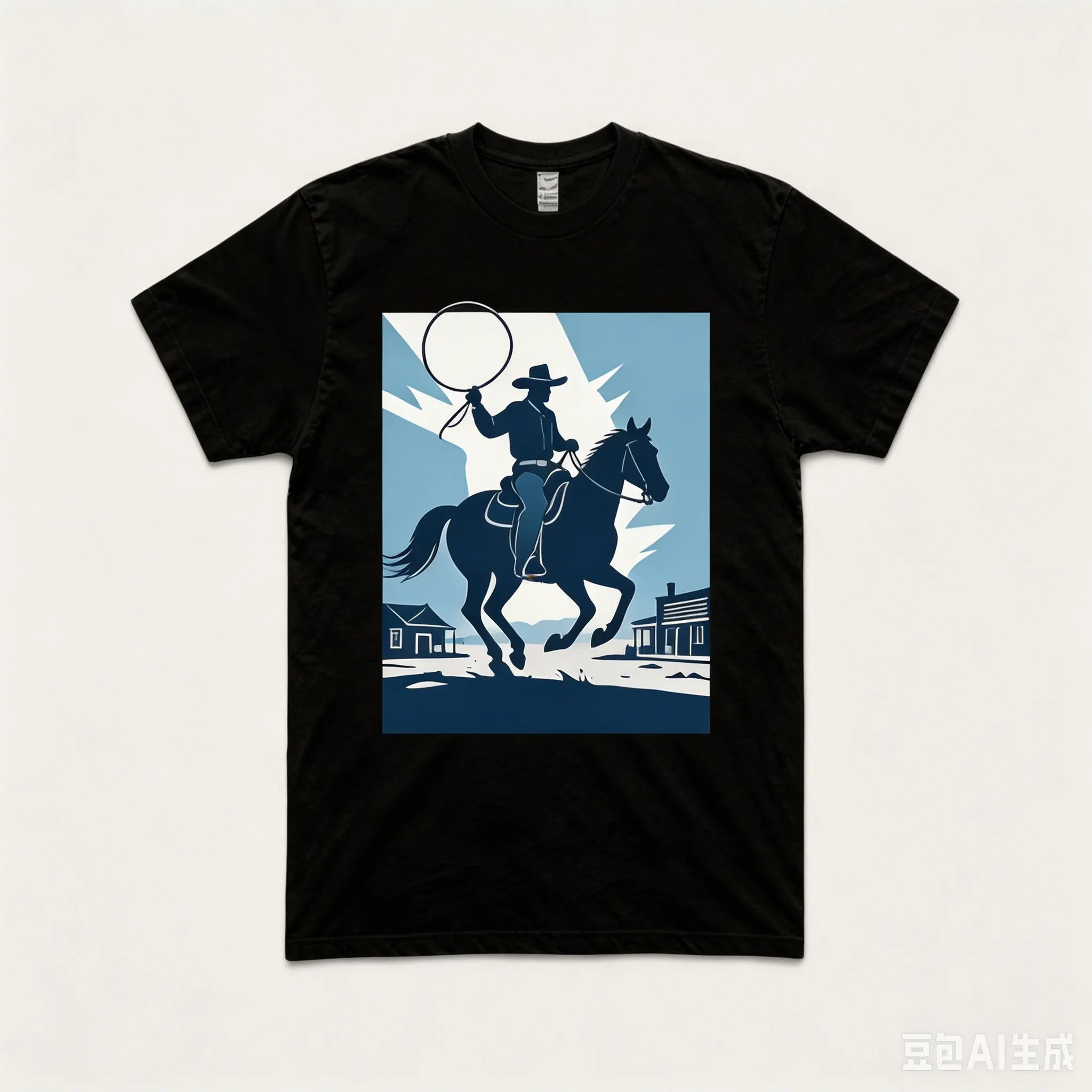 Western Cowboy Rodeo Short-Sleeve Round Neck Sports Top - Vintage Wild West Silhouette, Athletic Streetwear, Casual Sporty T Shirt, Casual Sporty Shirt