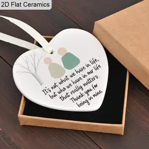 1pc Heart Shaped Ceramic Gratitude Pendant, 2D Flat "Thank You For Being In My Life" Gratitude Quote Design Hanging Decoration, Christmas Gift, Heartwarming Gift, Xmas, Christmas Tree, Home, Holiday Decoration, Hanging Ornaments, Festive Decorations