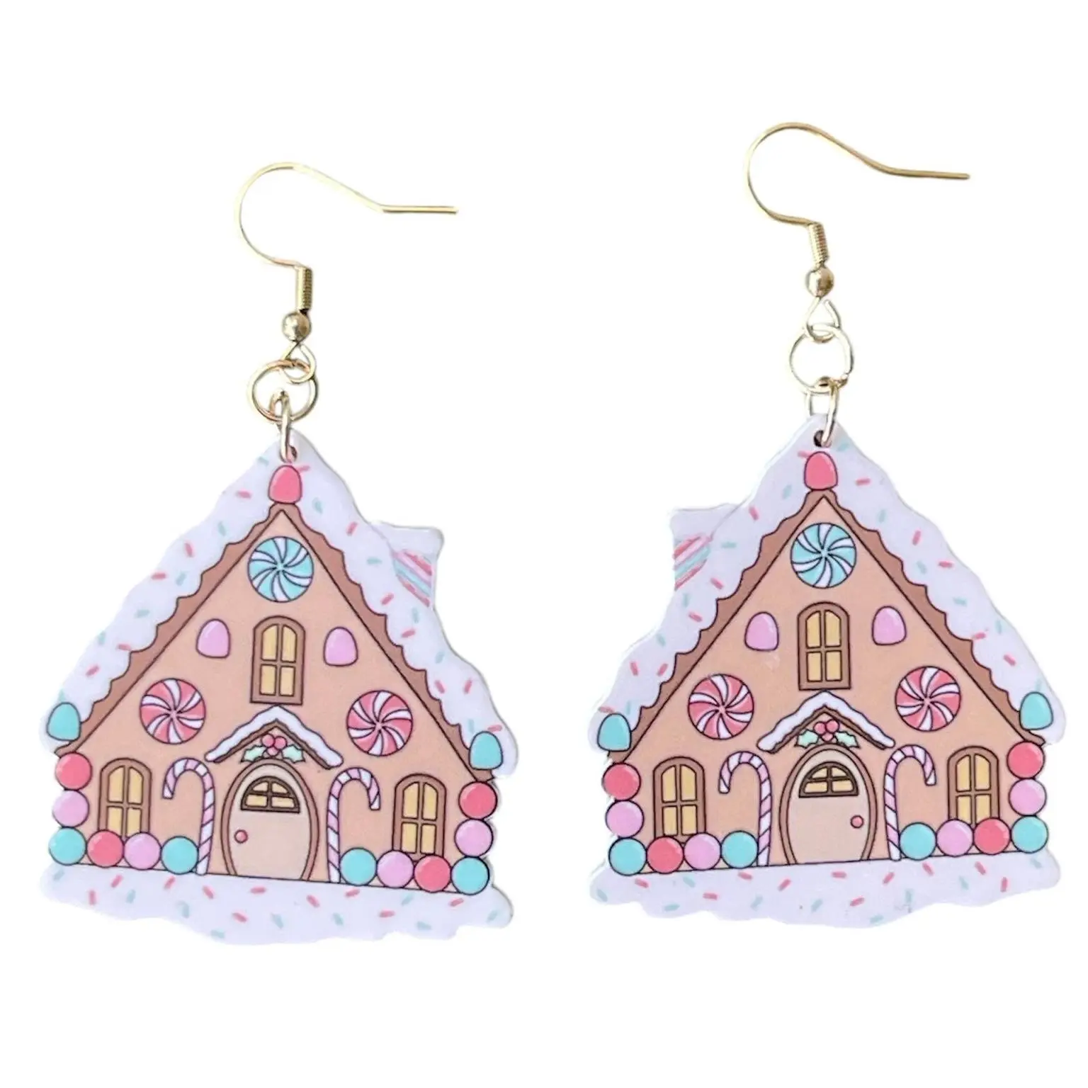 Groovy Gumdrops Gingerbread Christmas House Earrings