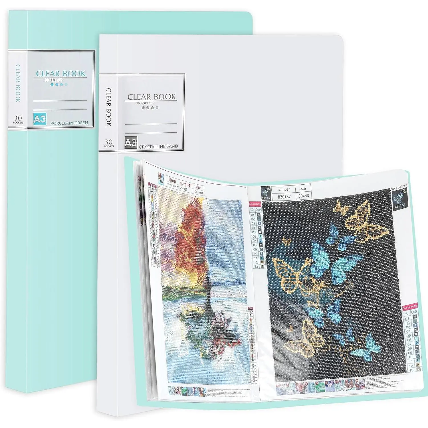 2 Packs A3  Painting Storage Book, Large 30x40  Art Storage Presentation Book with 60 Pags,  Painting Art Portfolio Folder, Clear Pockets Artwork Storage Photo Album Refill Pag
