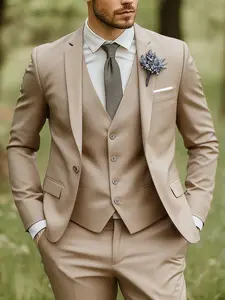 Men's Three-Piece Suit Set, Striped & Solid Color Options, Single-Breasted Design, Slim Fit, Ideal for Wedding & Business Formal Occasions