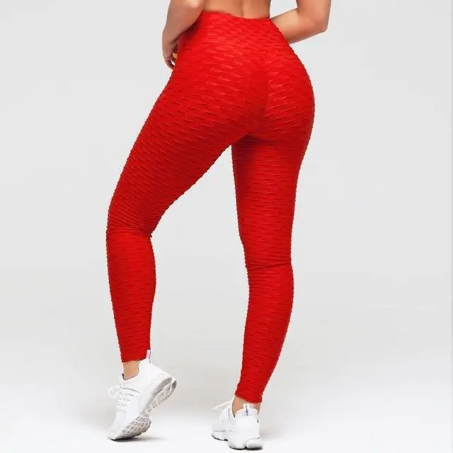Booty Lifting Anti Cellulite Scrunch Leggings - Red, Breathable, Slim, Hip, Quick Dry, Plain, Available in Multiple Colors, 71%-80% Polyester Blend