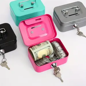 Mini Money Saving Metal Keylock Storage Box with Keys, 1 Piece Multipurpose Portable Coin Deposit Box with Handle, Universal Money Box, Money Organiser, Room Decor, Home Decor Supplies