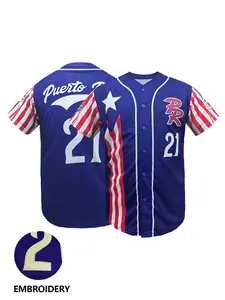 Puerto Rico 21 Print Vintage Baseball Jersey, V Neck Embroidered Design, Breathable Mesh Short Sleeve Pullover, Unisex Casual Loose Fit, Men and Women All Seasons