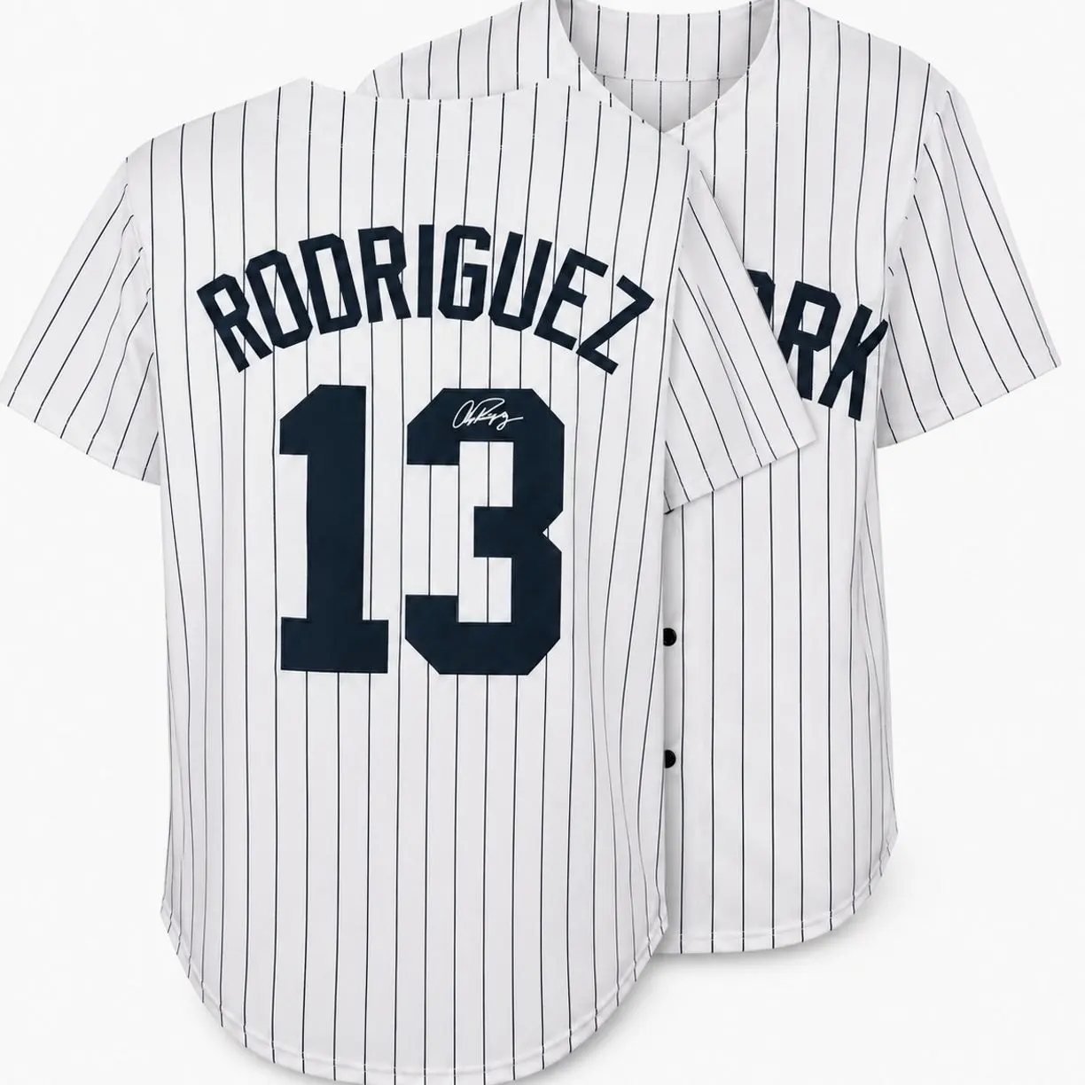 All-over Print Baseball Jersey Without Piping, White Pinstripe Baseball Uniform, Rodriguez #13 Facsimile Autographed Sports Fan Jersey S
