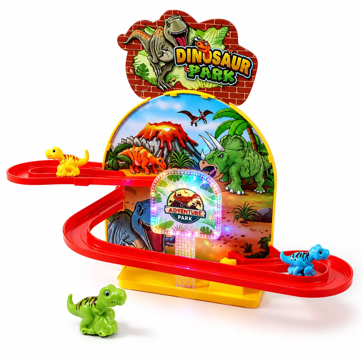 Dinosaur Climbing Slide Toy for Kids, Electric Dino Race Track Playset with Lights, Music and Dinosaur Figures, Toddler Gift for Boys Girls