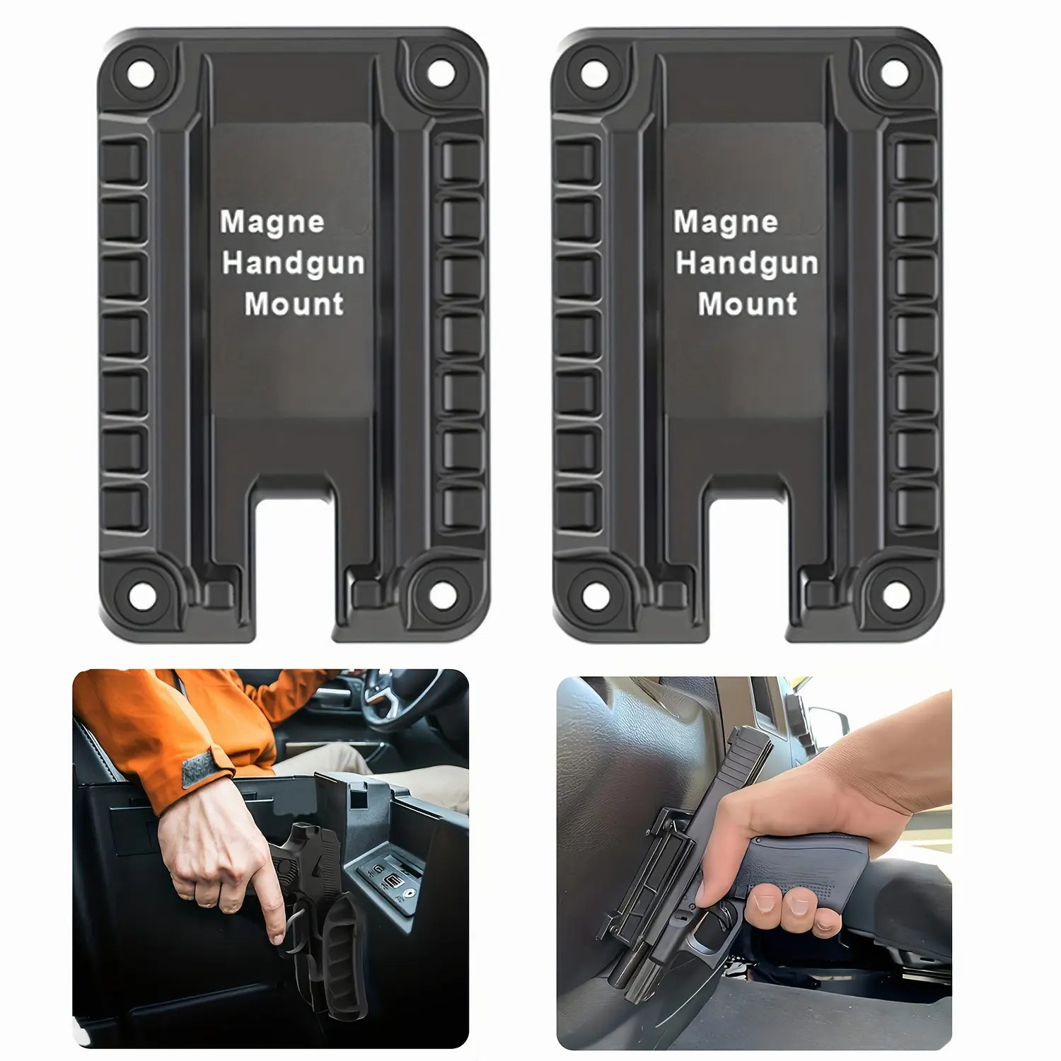 2pcs Fast Extraction Magnetis Concealed Pistol Gun Holder, Strong Magnetis Gun Holder, Suitable For Off-road Vehicles, Cars, Trucks, Offices, Kitchen Cabinets, Cashier - Under The Counter, Bedside, Door, Table, Safe And Wall | Indoor Gun Holder |