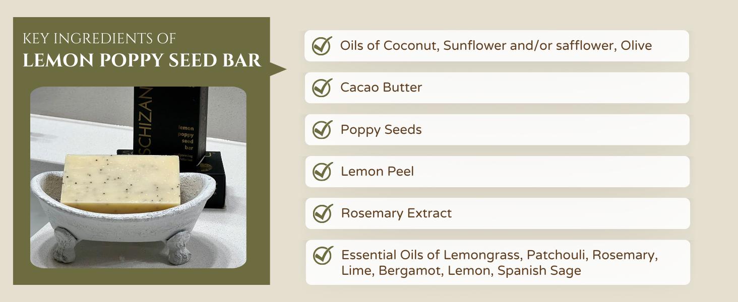Lemon Poppy Seed Bar Soap, Organic Herbal Skin Cleanser Detox with Essential Oils Lemon Poppy Seed Bar Soap, Organic Herbal Skin Cleanser Detox with Essential Oils