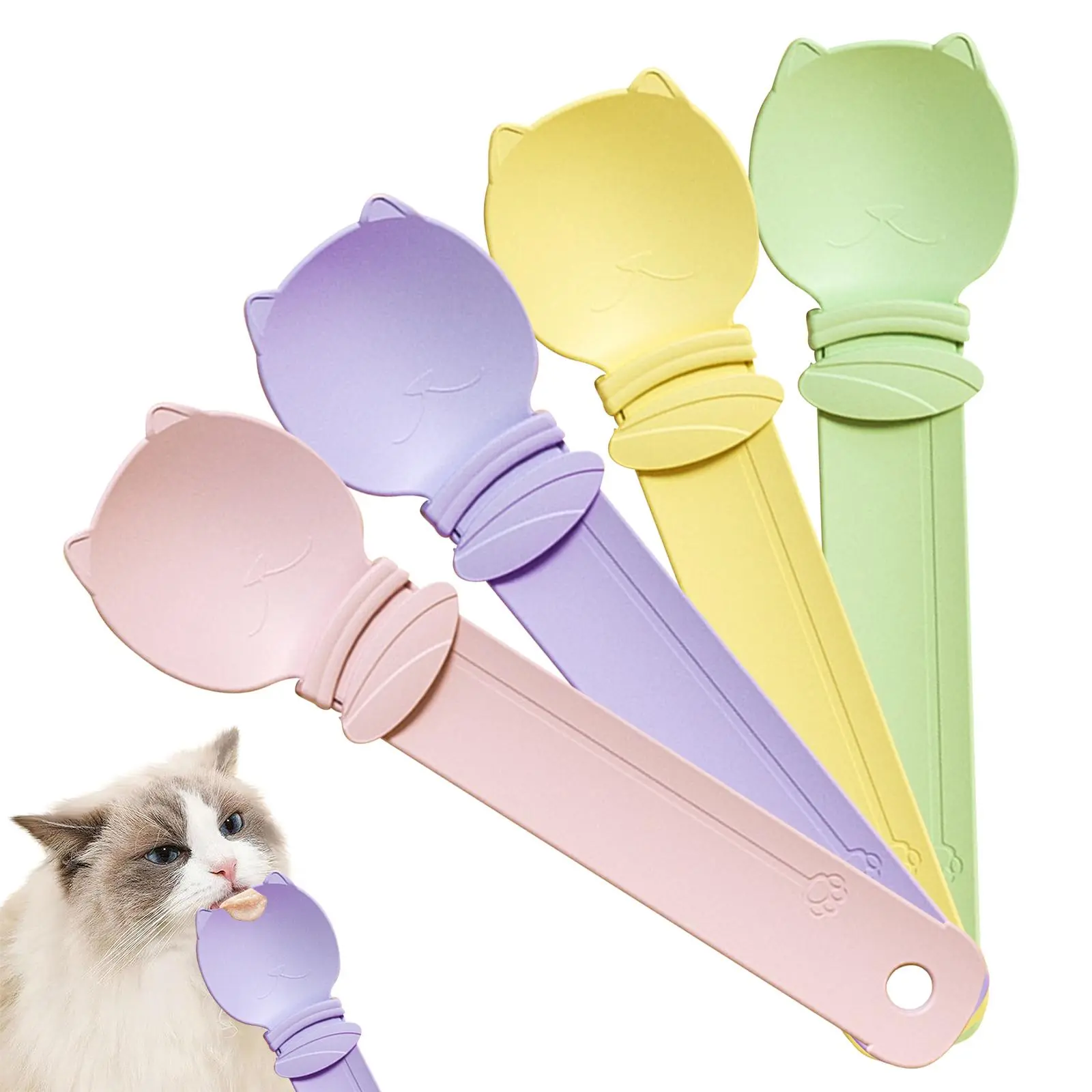 4Pcs Cat Treat Squeeze Spoon Multifunctional Dispenser for Wet Food, Licky Treats & Puree Tubes, Easy Feeding and Storage with Extra Long Handle Design, Universal Cat Accessories