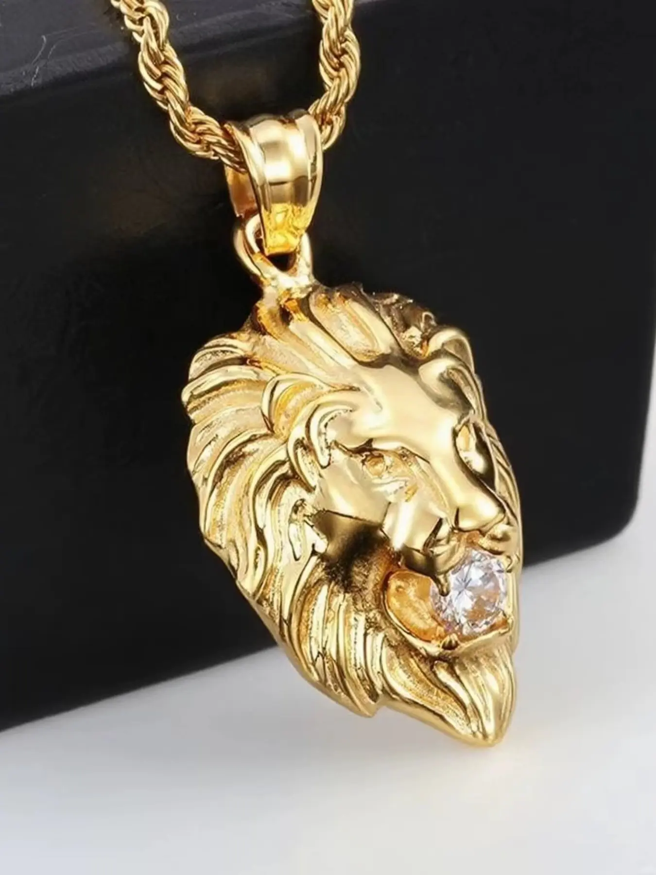 Men's Lion Head Zircon Pendant Necklace, Animal Pendant, Punk Fashion Hip Hop Jewelry, Statement Necklace, Motorcycle Riding Accessory, Unique Cool Gift for Men, Durable Accessory, Goddess Necklace