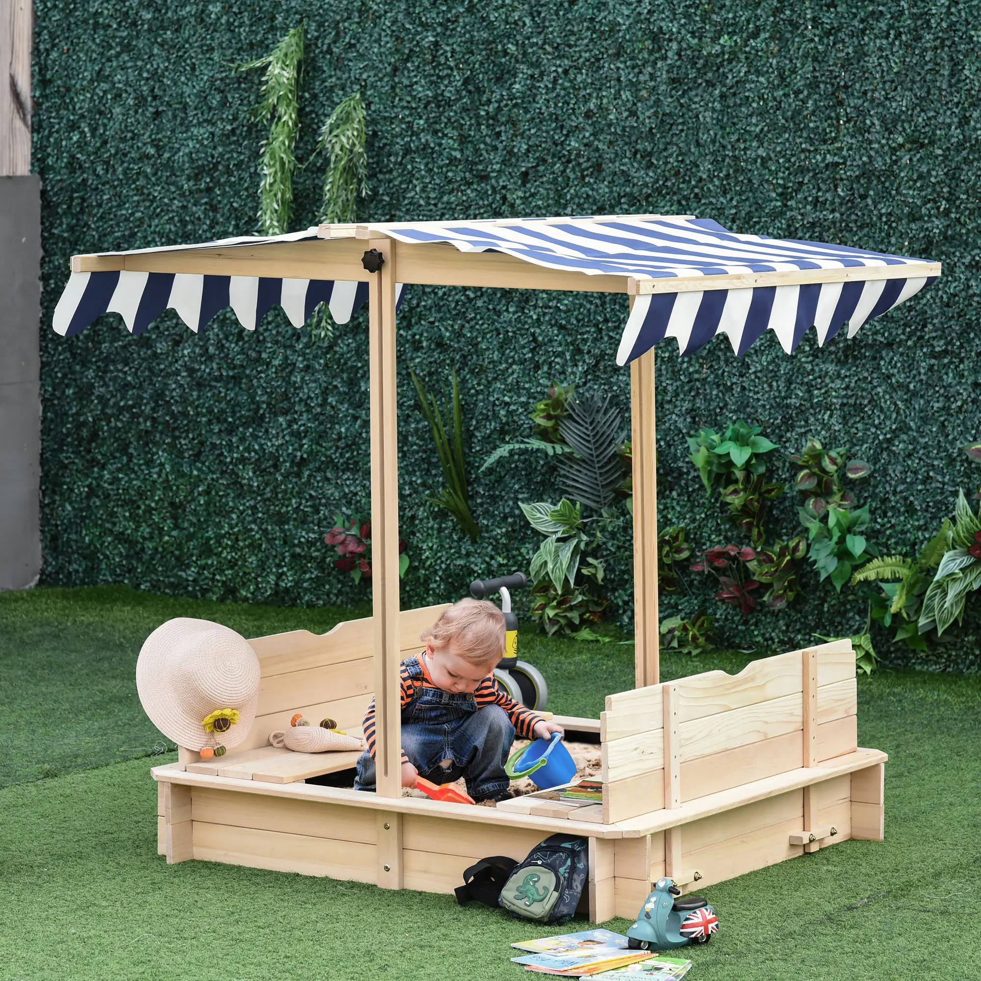 #Summervibes Outsunny Wooden Kids Sandbox Outdoor Children Play Equipment Activity Gift for Boys and Girls