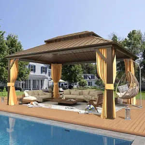 EROMMY Hardtop Gazebo with Galvanized Steel Roof, Double Metal Roof Gazebo with Aluminum Frame, Outdoor Gazebo with Curtains and Nettings, Canopy and Sunshade for Patio, Lawns, Backyard,Outdoor Furniture on Clearence