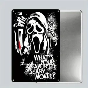 Ghostface Horror Movie Quote Metal Tin Sign Featuring What Is Your Favorite Scary Movie Easy Hanging Decor for Home Office Cafe Garage Decorative Plaque