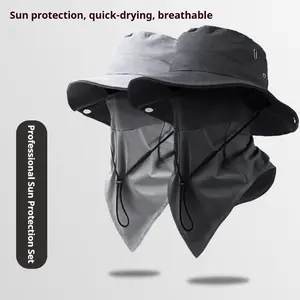 Outdoor Adventure Gear Set Wide Brim Hiking Hat & Ice Silk Face Mask Sun Protection Travel Cowboy Hat Quick Drying Breathable Versatile