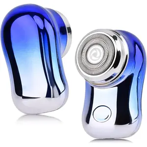 Mini Travel Electric Shaver, Portable Pocket Size Rechargeable Shaving Razor Lightweight Razor with Battery Power Display Wet & Dry Rotary for Teen Office Business(Gradient Blue)