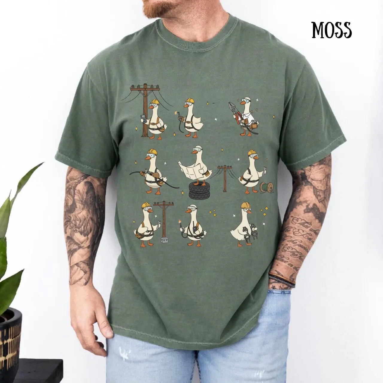 Comfort Colors Silly Goose Lineman T-Shirt, Funny Electrical Lineworker Gift, Powerline Technician Tee, Blue Collar Worker Humor Tee, Father's Day Shirt