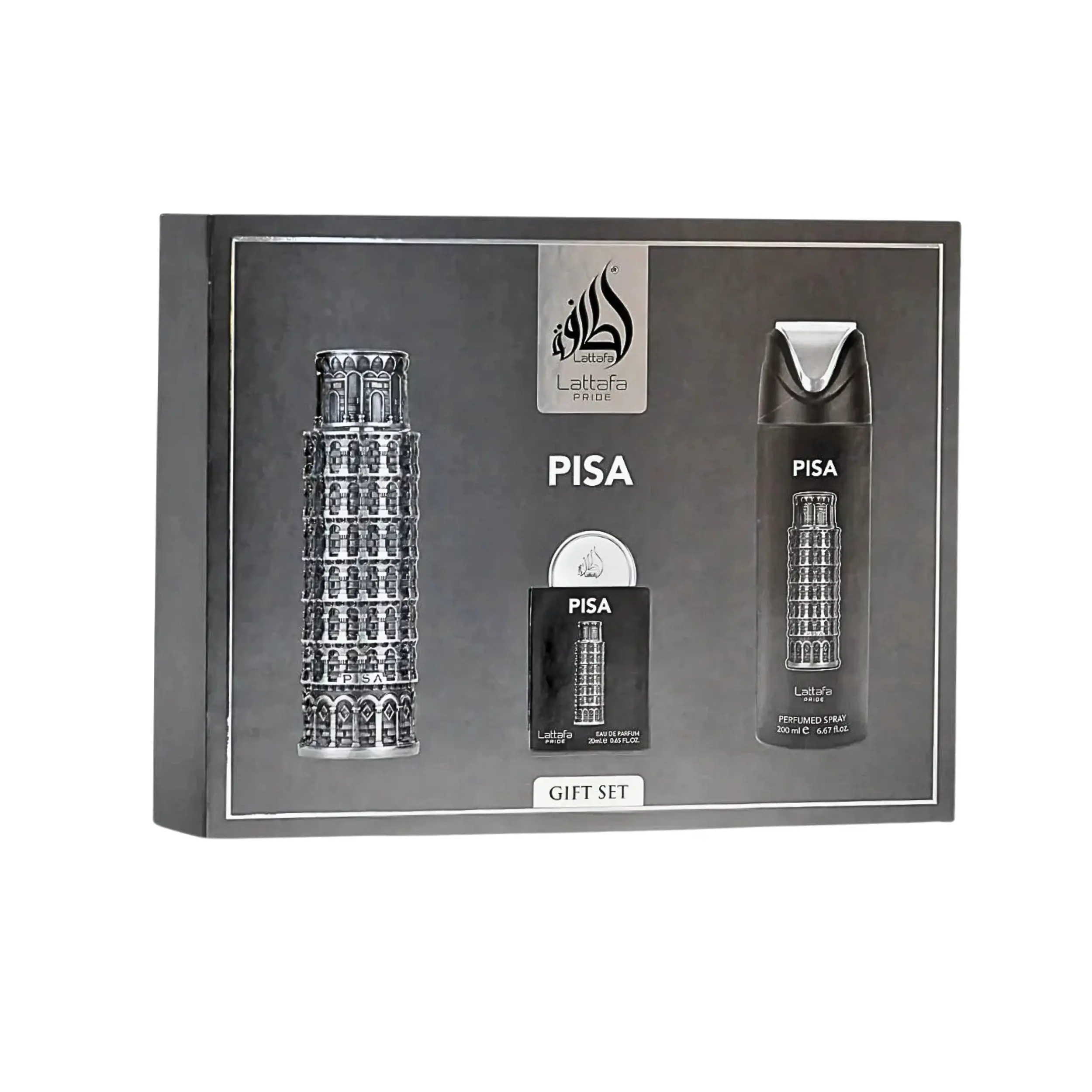 Lattafa Pride Pisa Unisex EDP Aromatic Fragrances Gift Set - 3-Piece Multi-Pack with Bottle, Cedar, Citrusy-Woody, Lemon Notes, Fresh Daily Wear Self Care Products (Beauty & Personal Care), Adults