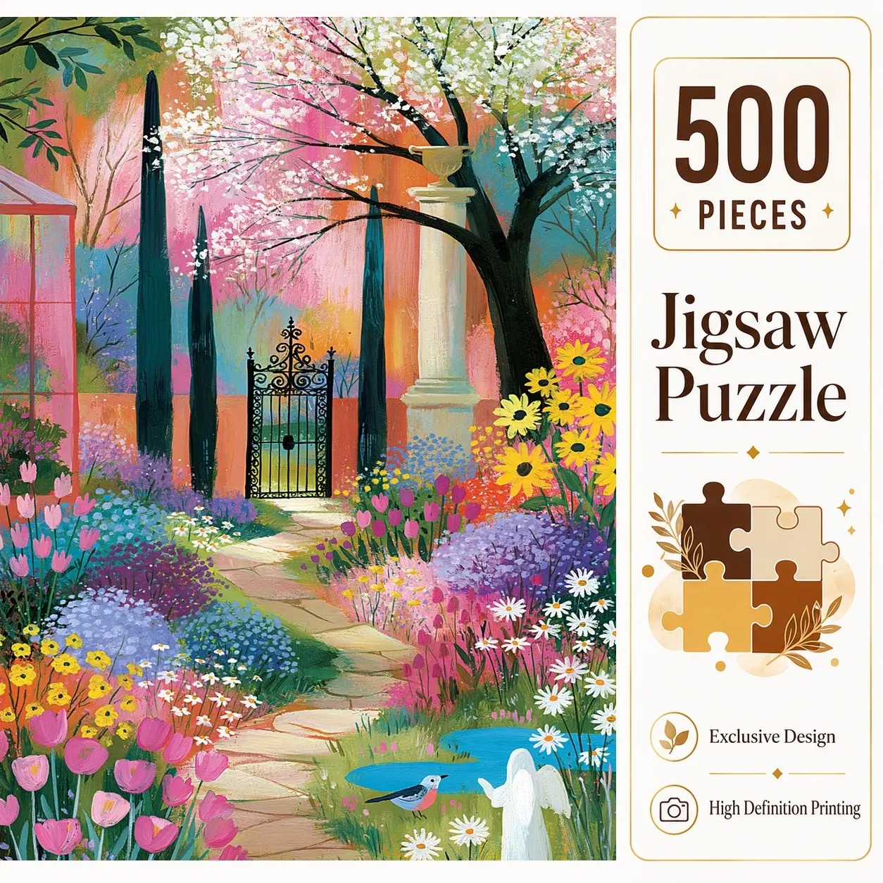 Blooming Garden Gate 500 Pieces Jigsaw Puzzle, Colorful Flower Path creative jigsaw puzzle for Adults, Family Game for Relaxation and Stress Relief, Brain Exercise Challenge, Wall Decor, Gift for Garden Lovers, 15x20.5inch(38x52cm)