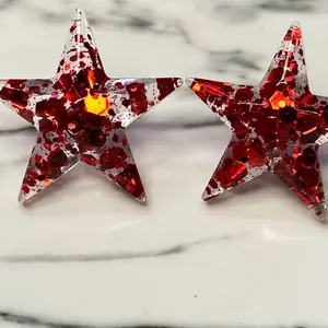 Red Glitter medium size Resin Star Stud Earrings