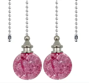 2 Pack Dotlite Crystal Ceiling Fan Pull Chain Accessories, Decorative Fan String Pulls Pendant Extension, 12 Inches Beaded Ball Fan Pull Chains Extender Ornament with Connector for Fan Lamp (Pink)