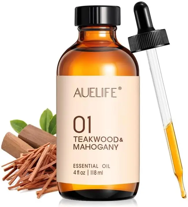 Teakwood & Mahogany Essential Oils for Diffusers for Home, 4 Fl Oz | Long Lasting Wood Scented Oil for Home Fragrance, Candle Soap Making , Aromatherapy Gift for Women & Men