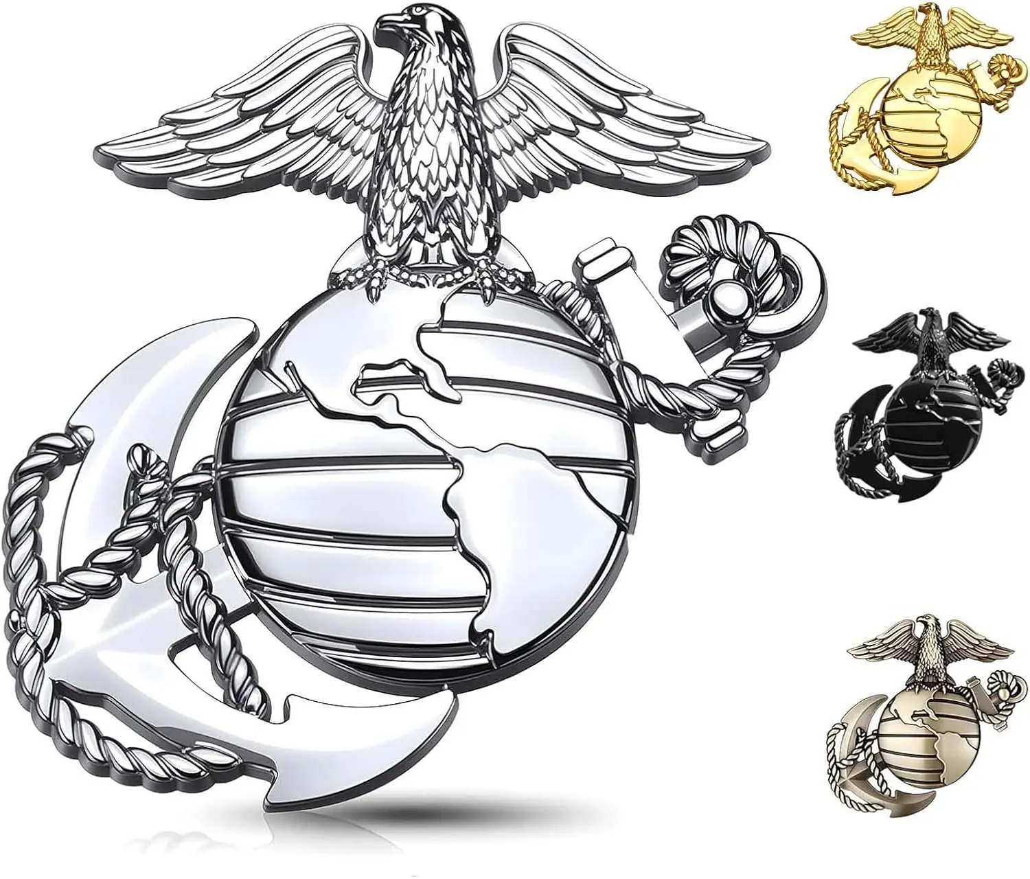 U.S. Marine Corps 3D Eagle Globe Anchor Metal Emblem - 3.3"x3.1" Weatherproof Car Decals, Universal Fit for Cars/Trucks, Gift for Veterans & Supporters (Silver), Truck Accessories, Birthday, Cars Accessories