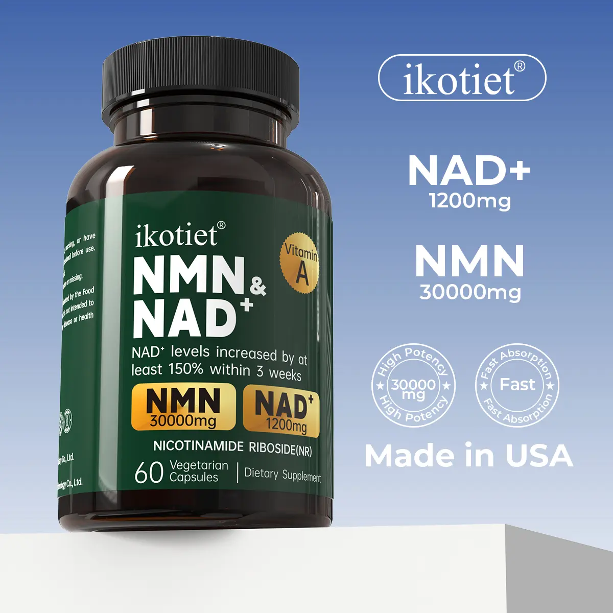 ikotiet Clinical-Strength Formula | Cellular Health + Vitality Support + Mental Clarity | Vegetarian Capsules | 180 Count