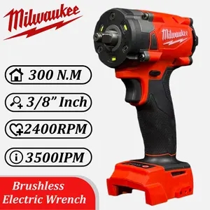 Milwaukee 300Nm Brushless Impact Wrench 3/8‘’ Inch Cordless High Torque 2400RPM 3500IPM for Mechanics & DIY Garage Variable Speed Kit