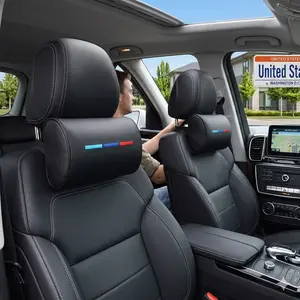 2 Pack Car Neck Pillow for headrests, Support Drive Seats Head Cushion Pillows, Fits All Vehicles, Car Neck Pillow with Leather, Compatible with BMW 1 2 3 4 5 6 7 Series X1 X2 X3 X4 X5 X6 X7 Accessoriess(Black)