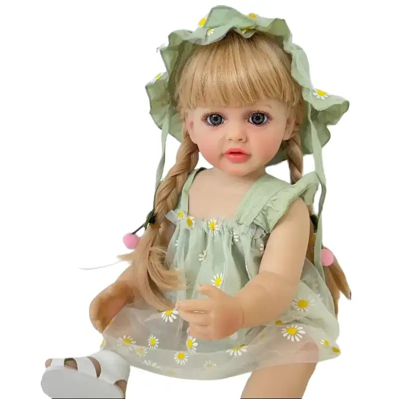 22inch Realistic Reborn Soft Touch Bat  able Vinyl Doll Long Hair Princess Newborn Baby Girl Dolls for Kids and Women Gift