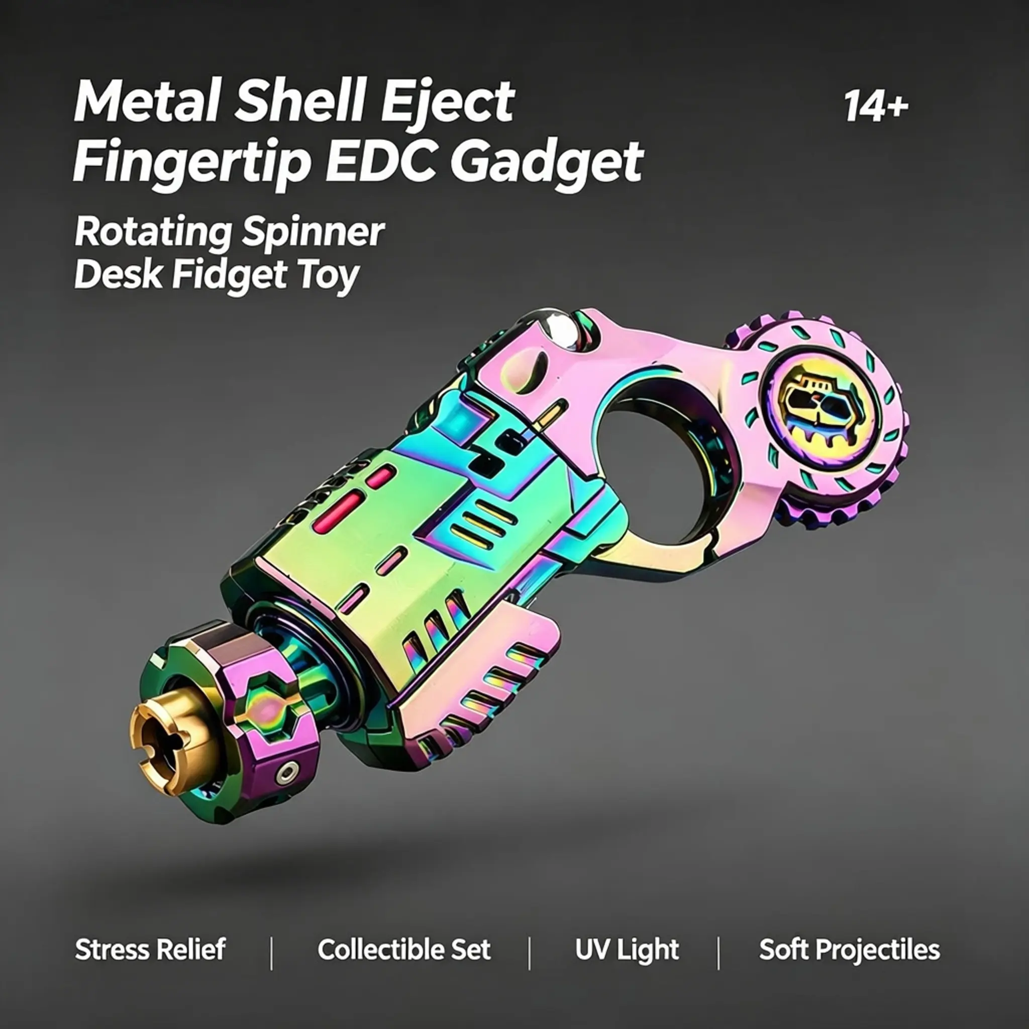Premium Metal EDC Fidget Spinner Sensory Toy - Mechanical Pop-out Design Hand Gadget with Built-in UV Lamp, Stress & Anxiety Reducer, Desk Collectible Ornament, Unique Party Gift for Adults 14+