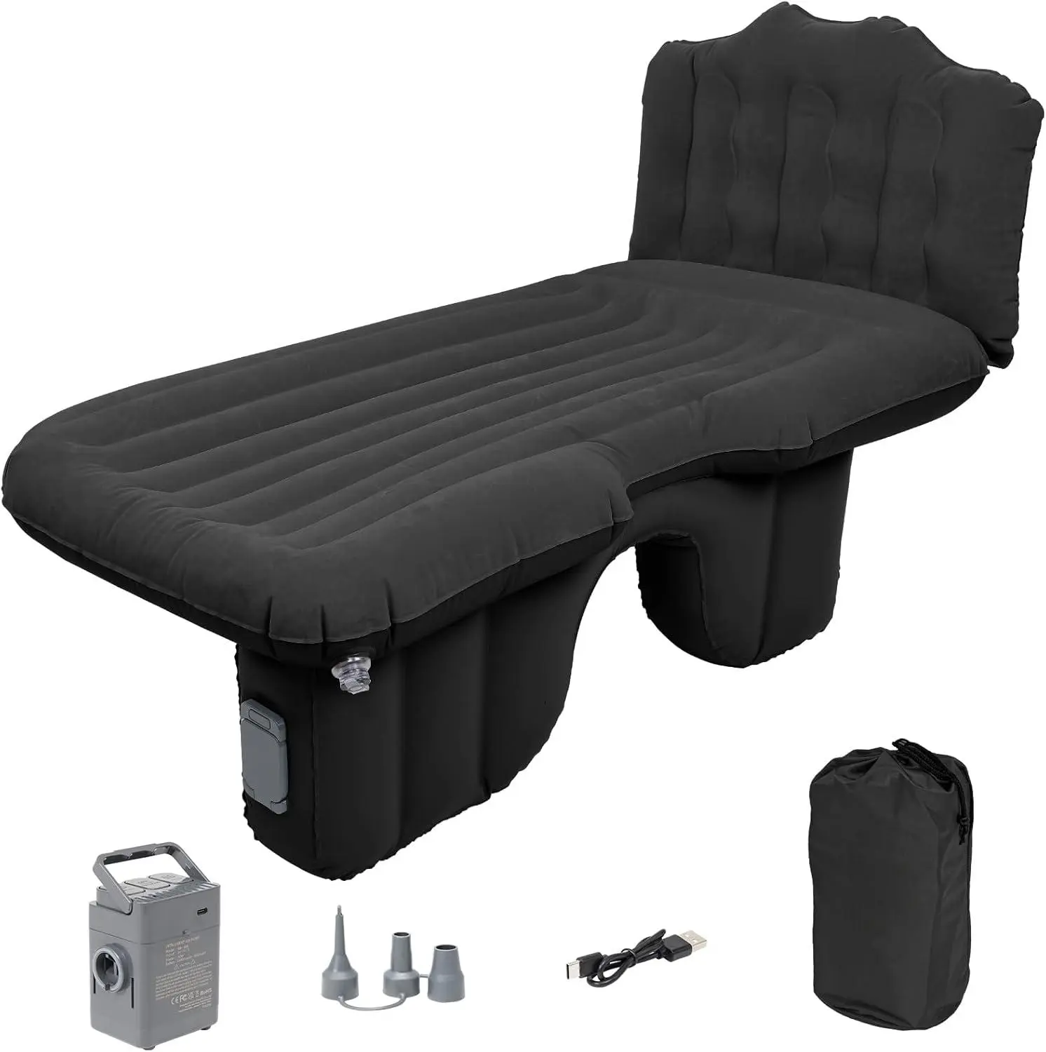 Dikasun Back Seat Car Air Mattress: Cordless Inflatable SUV Car Camping Bed for Truck Van with Built-in Air Pump, Thickened Double-Sided Flocking Travel Car Sleeping Pad