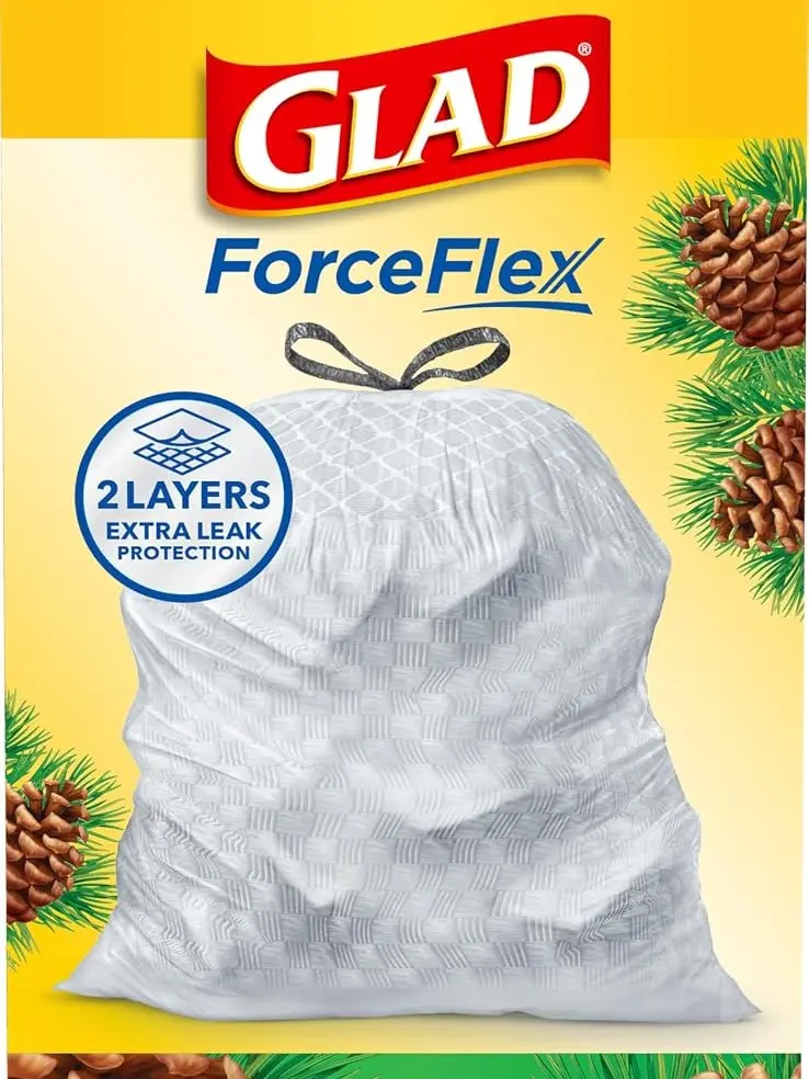 Glad ForceFlex Tall Kitchen Trash Bags 13 Gallon Pine-Sol 40 Count