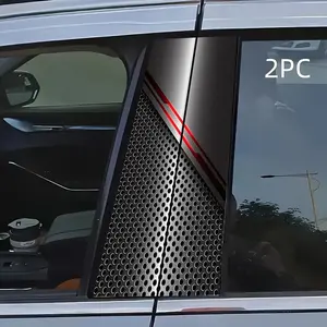 Metal Mesh Red Stripe Car Pillar Decal, Industrial Style Split Window Sticker, Waterproof Sunproof Sport Auto Decor