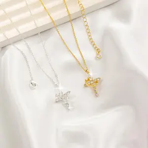 Simple Crown Cross Pendant Gold/Silver/Rose Gold Necklace for Women&Men & Girls Pretty Choker Daily Clothing Decor All-match Exquisite Jewelry,the best christmas gift all-match basic fashion accessory invisawear  necklace