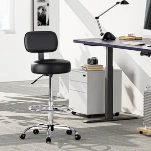 SUPERJARE Drafting Chair with Back, Adjustable Foot Rest Rolling Stool, Multi-Purpose Office Desk Chair, Thick Seat Cushion for Home Bar Kitchen Shop