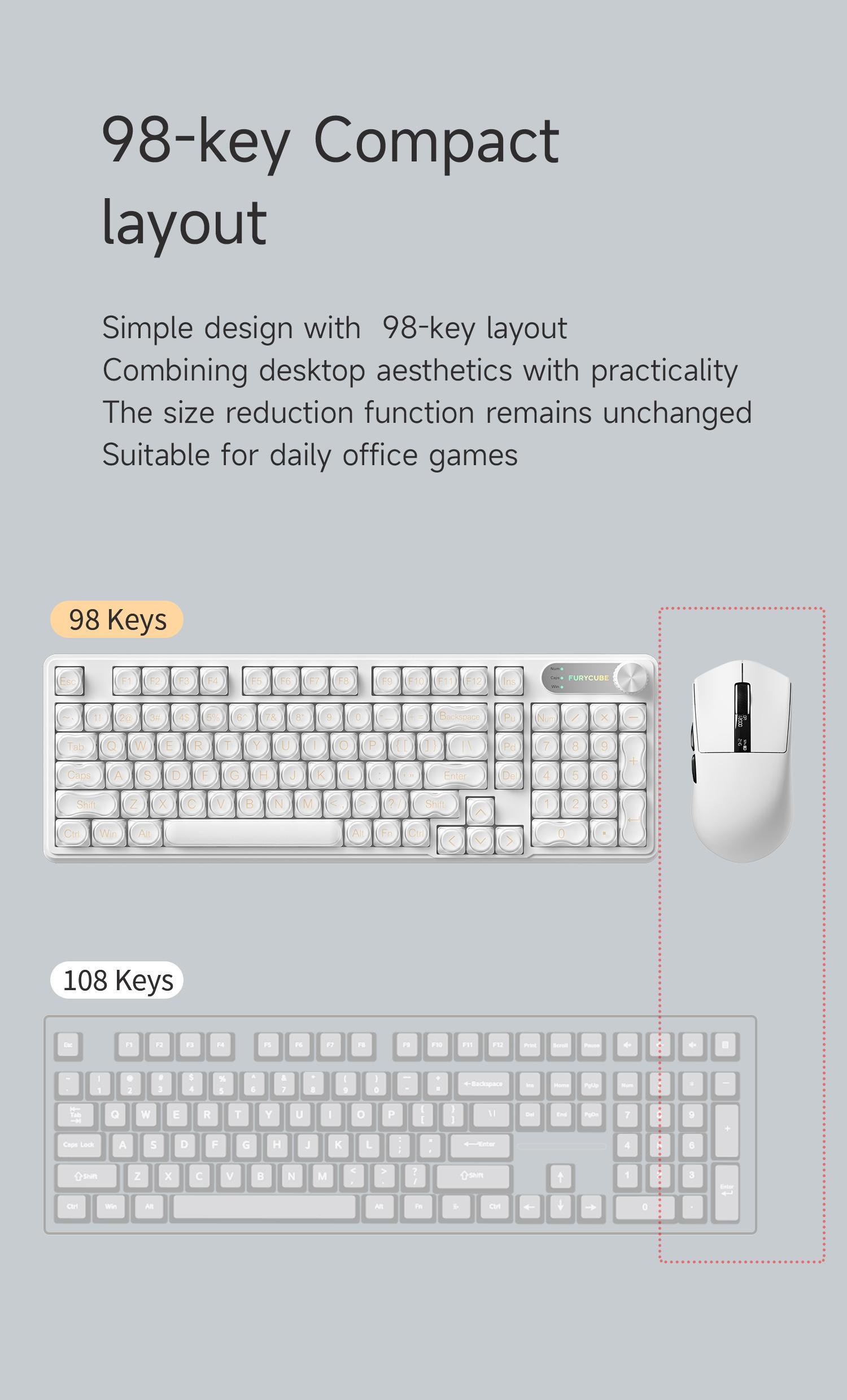 Completely Upgraded  IP98 Keyboard - 98 Keys Gradient Side-Engraved, Tri-Mode Wireless, Media Knob, RGB Backlit, Silent Mechanical Feel for Office & Gaming on PC and Mac Computers, Idea Birthday Gift