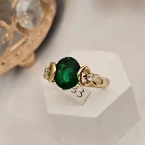 Anillo 833 Unisex Gold Plated with Emerald Stone and Diamond Accents for Men and Women