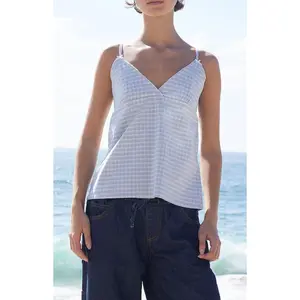 John Galt Women's Light Blue Plaid Edith Tank Top