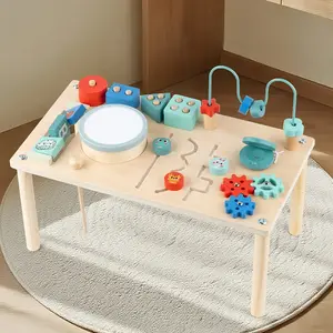 Early Learning Activity Table Set Large Wooden Sensory Activity Board Multi-Functional Bead-Tracking Play Table for Infants and Toddlers Educational Toy